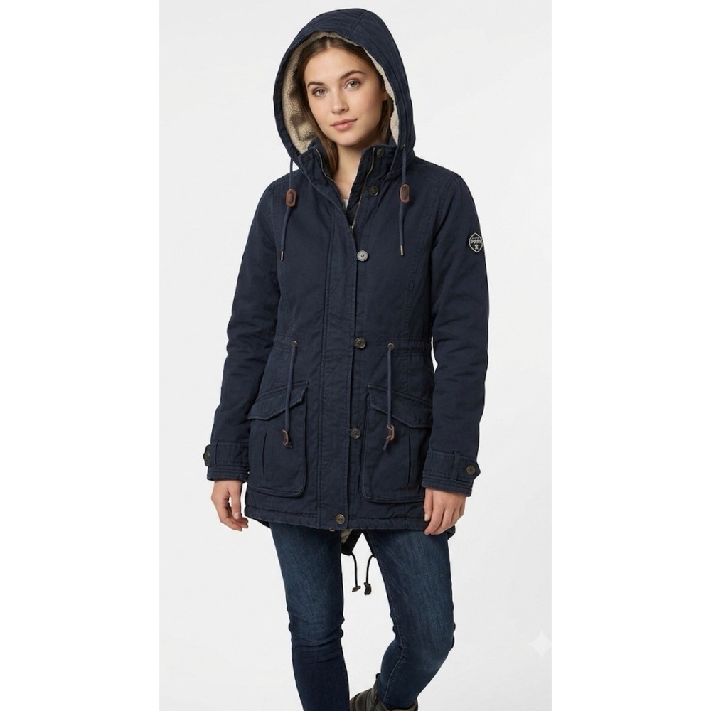 Women Puffa Original British 1973 Quilted Sherpa-Lined Parka Size S Jacket Navy